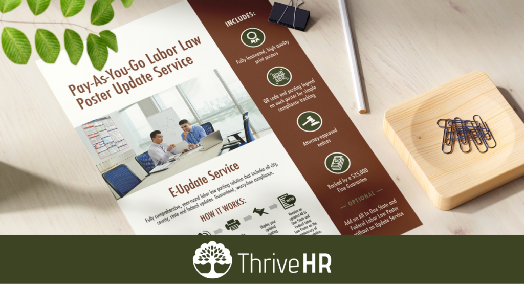 Thrive HR New Labor Law Poster Lying On A Table Next To Paperclips