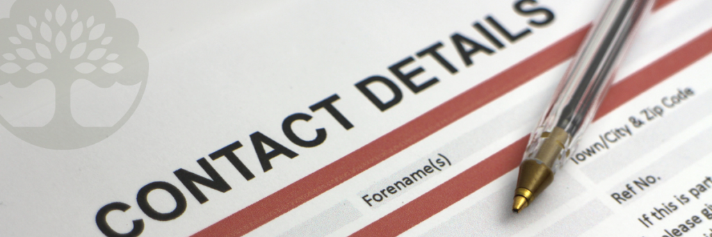 Paper with the words 'Contact Details' at the top with fields below to write in information